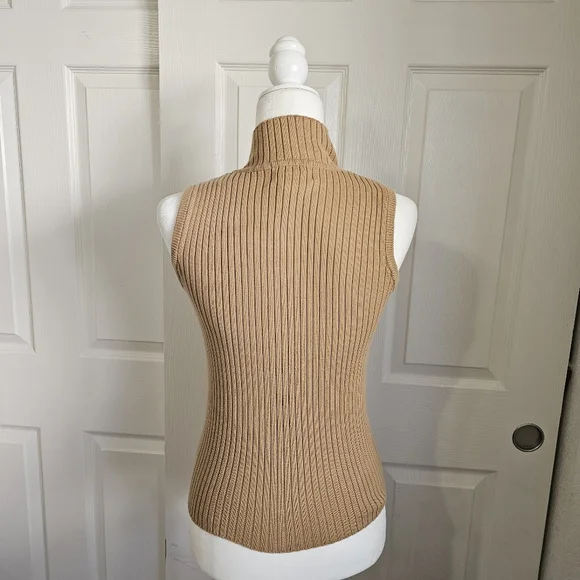 Womens SMALL Tan Ribbed Sleeveless Turtleneck Top - Picture 3 of 4